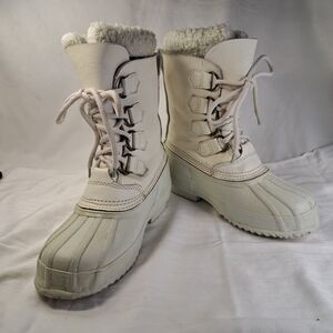 DUCK Boots White Leather Removable Liner Women's Size 6